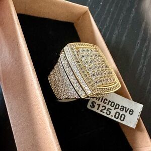 Iced Out 925 Sterling Silver Rapper Hip Hop Ring Luxuy Gold Plated Band paved